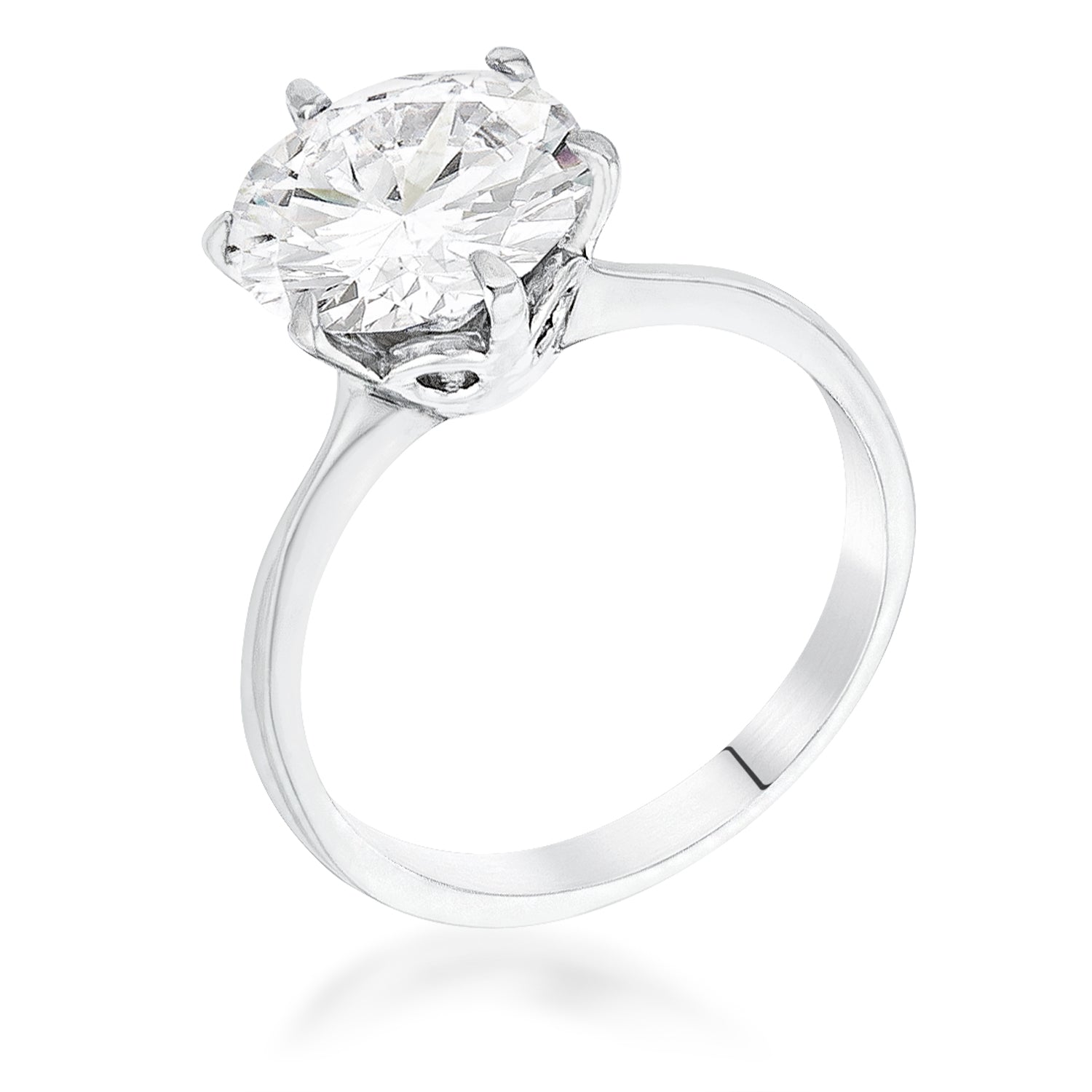Playful Edge Contemporary Edit 3.5 Carat Single Stone CZ Rhodium Classic Solitaire Ring - Friggin Jewelry Fashion