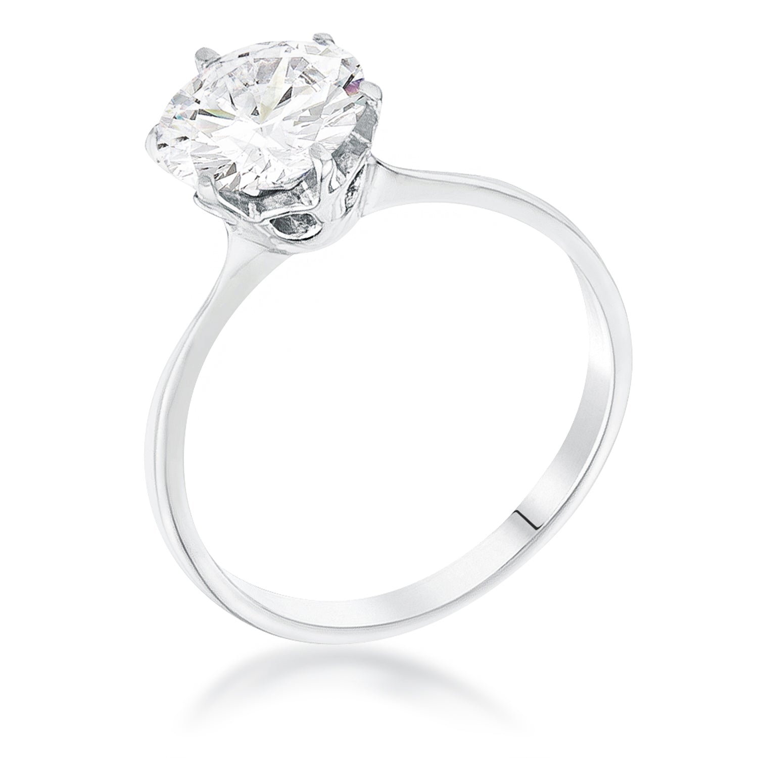 Cheeky Chic Refined Line 2 Carat Single Stone CZ Rhodium Classic Solitaire Ring - Friggin Jewelry Fashion