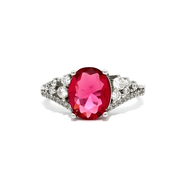 Modern Spark Heritage Edit 3.25ct. Rhodium Plated Raspberry Sparkle CZ Ring - Friggin Jewelry Fashion