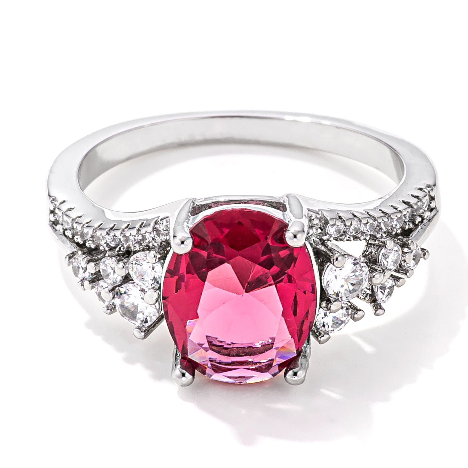 Modern Spark Heritage Edit 3.25ct. Rhodium Plated Raspberry Sparkle CZ Ring - Friggin Jewelry Fashion