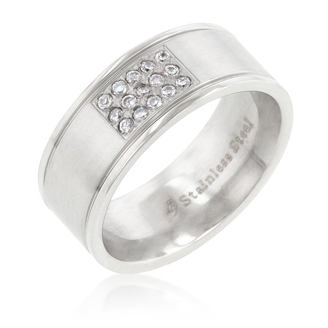 Refined Edge Signature Line Stainless Steel Pave 15-Stone Mens Ring - Friggin Jewelry Fashion